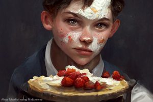 Pie on the face, by Ahiya Meislish, using Midjourney